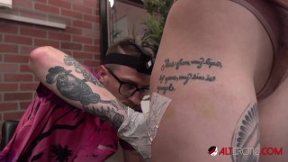 Arielle Aquinas touches herself while being tattooed